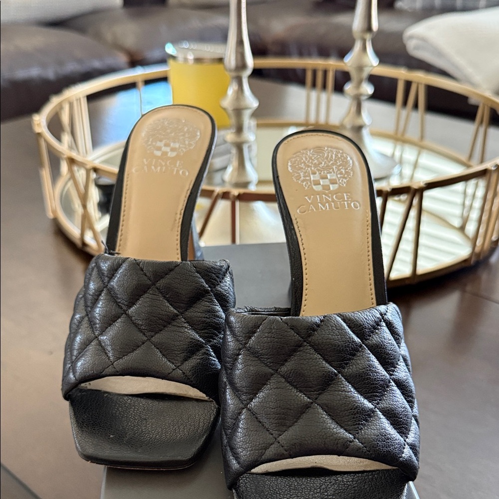 Vince Camuto Black Quilted Mules